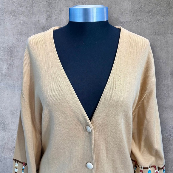 Bob Mackie Wearable Art Beige Dreamcatcher Embroidered Cardigan‎ Sweater Size 3X - Picture 5 of 10